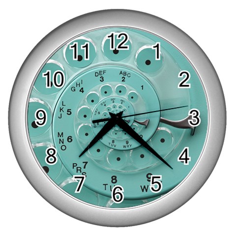 Retro Vintage Turquoise Rotary Dial Spiral Droste Wall Clock (Silver) from ArtsNow.com Front