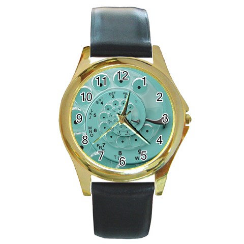 Retro Vintage Turquoise Rotary Dial Spiral Droste Round Gold Metal Watch from ArtsNow.com Front