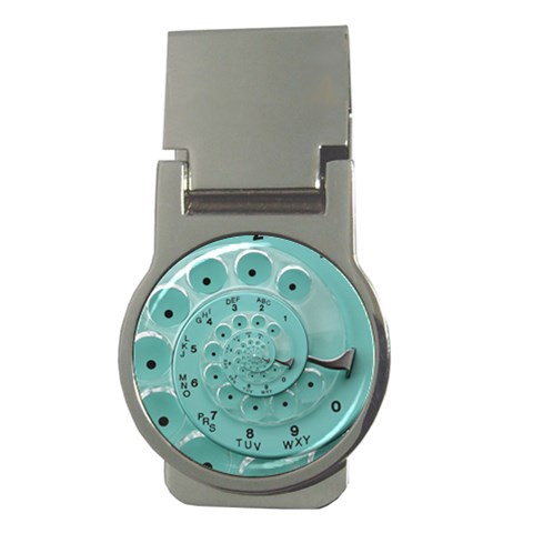 Retro Vintage Turquoise Rotary Dial Spiral Droste Money Clip (Round) from ArtsNow.com Front