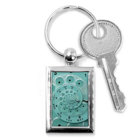 Retro Vintage Turquoise Rotary Dial Spiral Droste Key Chain (Rectangle) from ArtsNow.com Front