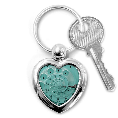 Retro Vintage Turquoise Rotary Dial Spiral Droste Key Chain (Heart) from ArtsNow.com Front