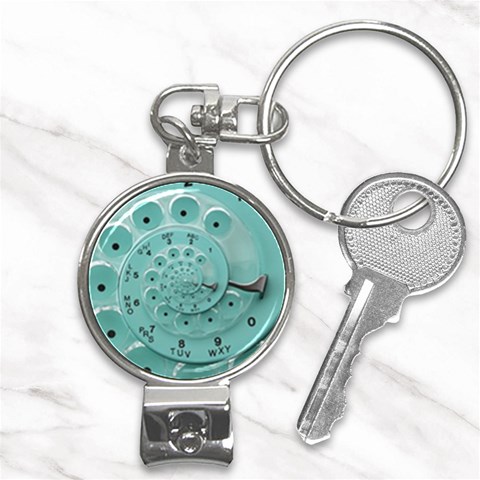 Retro Vintage Turquoise Rotary Dial Spiral Droste Nail Clippers Key Chain from ArtsNow.com Front