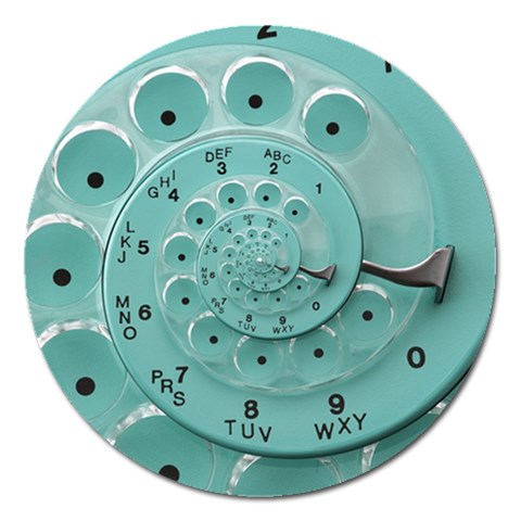 Retro Vintage Turquoise Rotary Dial Spiral Droste Magnet 5  (Round) from ArtsNow.com Front