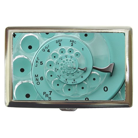 Retro Vintage Turquoise Rotary Dial Spiral Droste Cigarette Money Case from ArtsNow.com Front