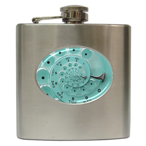 Retro Vintage Turquoise Rotary Dial Spiral Droste Hip Flask (6 oz) from ArtsNow.com Front