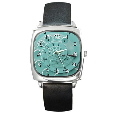 Retro Vintage Turquoise Rotary Dial Spiral Droste Square Metal Watch from ArtsNow.com Front