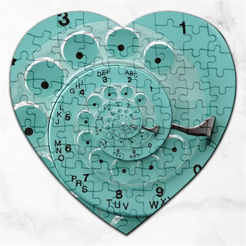 Retro Vintage Turquoise Rotary Dial Spiral Droste Jigsaw Puzzle (Heart) from ArtsNow.com Front