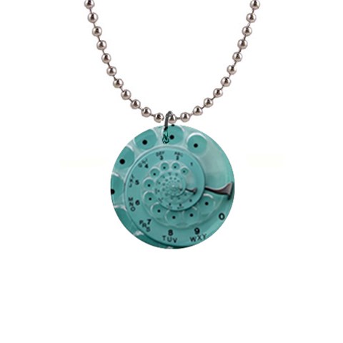 Retro Vintage Turquoise Rotary Dial Spiral Droste 1  Button Necklace from ArtsNow.com Front