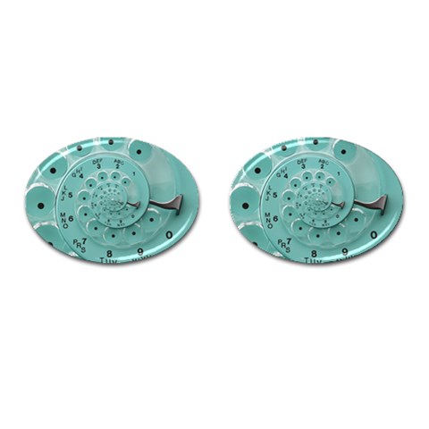 Retro Vintage Turquoise Rotary Dial Spiral Droste Cufflinks (Oval) from ArtsNow.com Front(Pair)