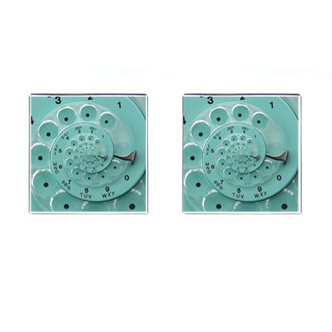 Retro Vintage Turquoise Rotary Dial Spiral Droste Cufflinks (Square) from ArtsNow.com Front(Pair)