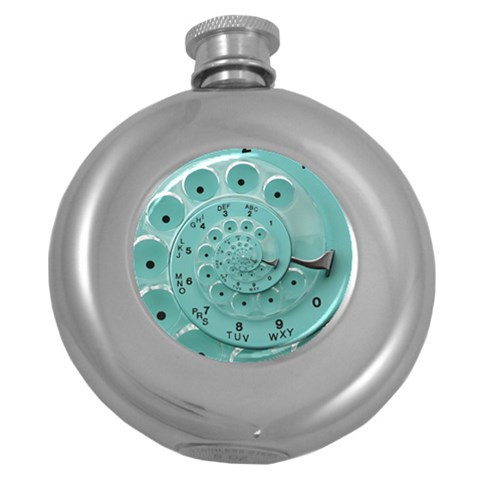 Retro Vintage Turquoise Rotary Dial Spiral Droste Hip Flask (5 oz) from ArtsNow.com Front