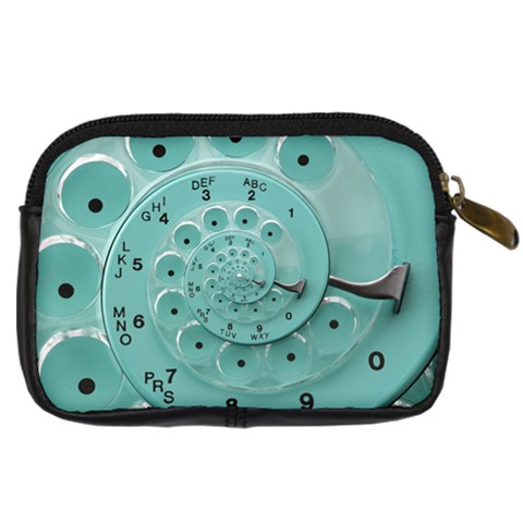 Retro Vintage Turquoise Rotary Dial Spiral Droste Digital Camera Leather Case from ArtsNow.com Back