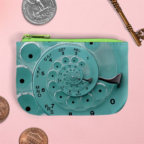 Retro Vintage Turquoise Rotary Dial Spiral Droste Mini Coin Purse from ArtsNow.com Front