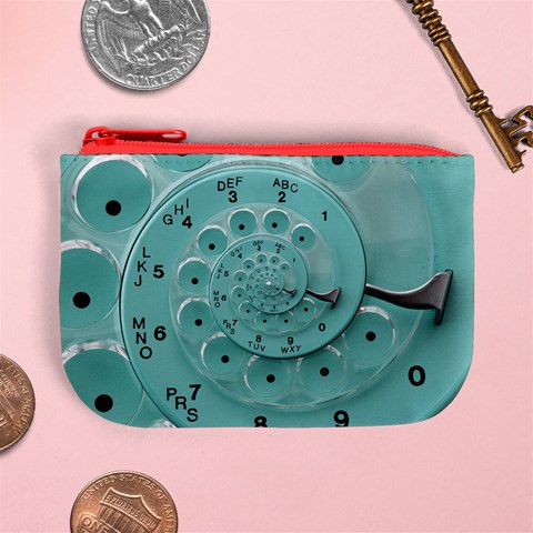 Retro Vintage Turquoise Rotary Dial Spiral Droste Mini Coin Purse from ArtsNow.com Front