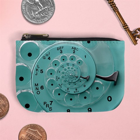 Retro Vintage Turquoise Rotary Dial Spiral Droste Mini Coin Purse from ArtsNow.com Front