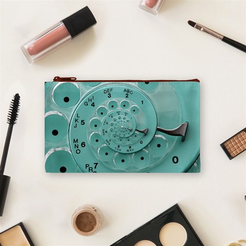 Retro Vintage Turquoise Rotary Dial Spiral Droste Cosmetic Bag (Small) from ArtsNow.com Front