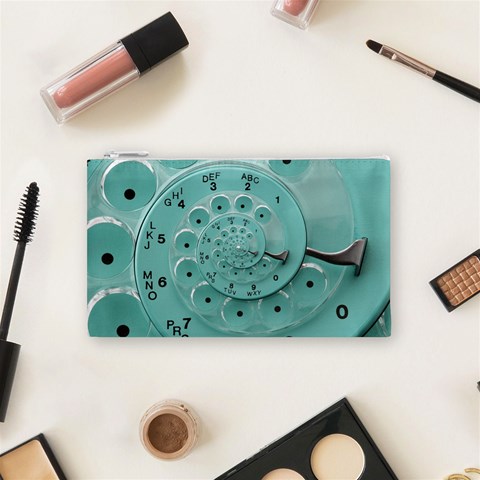 Retro Vintage Turquoise Rotary Dial Spiral Droste Cosmetic Bag (Small) from ArtsNow.com Front