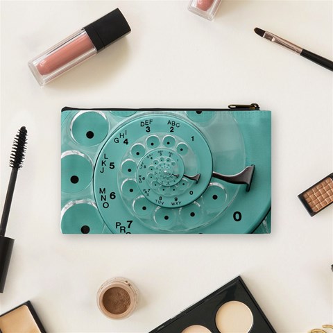 Retro Vintage Turquoise Rotary Dial Spiral Droste Cosmetic Bag (Small) from ArtsNow.com Back