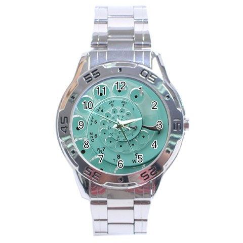 Retro Vintage Turquoise Rotary Dial Spiral Droste Stainless Steel Analogue Watch from ArtsNow.com Front