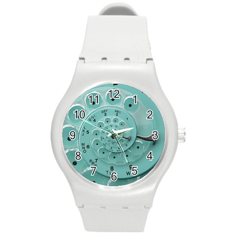 Retro Vintage Turquoise Rotary Dial Spiral Droste Round Plastic Sport Watch (M) from ArtsNow.com Front