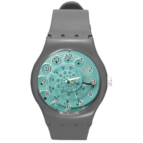 Retro Vintage Turquoise Rotary Dial Spiral Droste Round Plastic Sport Watch (M) from ArtsNow.com Front