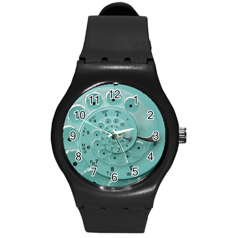 Retro Vintage Turquoise Rotary Dial Spiral Droste Round Plastic Sport Watch (M) from ArtsNow.com Front