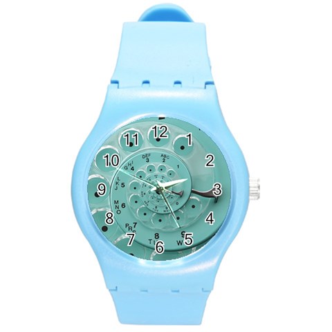 Retro Vintage Turquoise Rotary Dial Spiral Droste Round Plastic Sport Watch (M) from ArtsNow.com Front