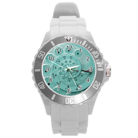 Retro Vintage Turquoise Rotary Dial Spiral Droste Round Plastic Sport Watch (L) from ArtsNow.com Front