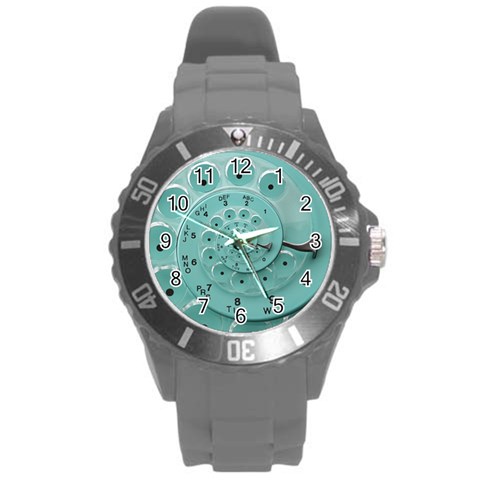 Retro Vintage Turquoise Rotary Dial Spiral Droste Round Plastic Sport Watch (L) from ArtsNow.com Front