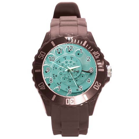 Retro Vintage Turquoise Rotary Dial Spiral Droste Round Plastic Sport Watch (L) from ArtsNow.com Front