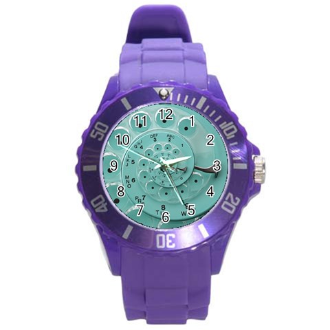 Retro Vintage Turquoise Rotary Dial Spiral Droste Round Plastic Sport Watch (L) from ArtsNow.com Front