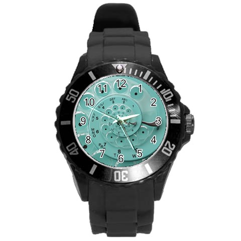 Retro Vintage Turquoise Rotary Dial Spiral Droste Round Plastic Sport Watch (L) from ArtsNow.com Front