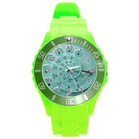 Retro Vintage Turquoise Rotary Dial Spiral Droste Round Plastic Sport Watch (L) from ArtsNow.com Front