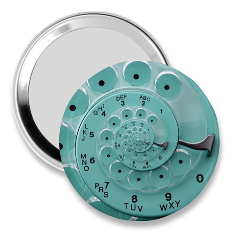 Retro Vintage Turquoise Rotary Dial Spiral Droste 3  Handbag Mirror from ArtsNow.com Front