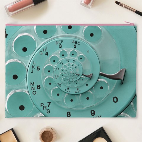 Retro Vintage Turquoise Rotary Dial Spiral Droste Cosmetic Bag (XXXL) from ArtsNow.com Back