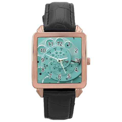 Retro Vintage Turquoise Rotary Dial Spiral Droste Rose Gold Leather Watch  from ArtsNow.com Front