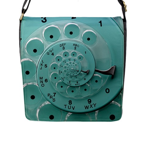 Retro Vintage Turquoise Rotary Dial Spiral Droste Flap Closure Messenger Bag (L) from ArtsNow.com Front