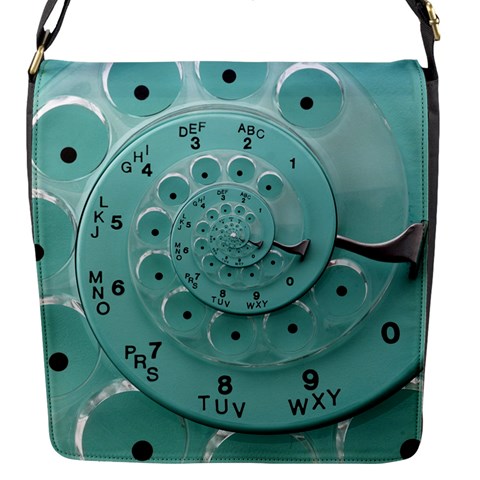 Retro Vintage Turquoise Rotary Dial Spiral Droste Flap Closure Messenger Bag (S) from ArtsNow.com Front