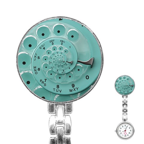 Retro Vintage Turquoise Rotary Dial Spiral Droste Stainless Steel Nurses Watch from ArtsNow.com Front