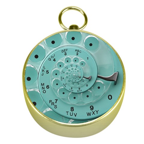 Retro Vintage Turquoise Rotary Dial Spiral Droste Gold Compass from ArtsNow.com Front