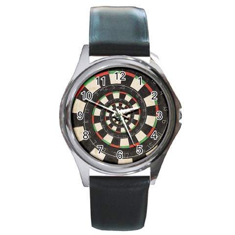 Spiral Dart Board Droste Effect  Round Metal Watch from ArtsNow.com Front