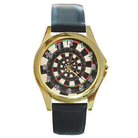 Spiral Dart Board Droste Effect  Round Gold Metal Watch from ArtsNow.com Front