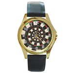 Spiral Dart Board Droste Effect  Round Gold Metal Watch