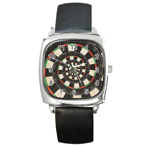 Spiral Dart Board Droste Effect  Square Metal Watch from ArtsNow.com Front