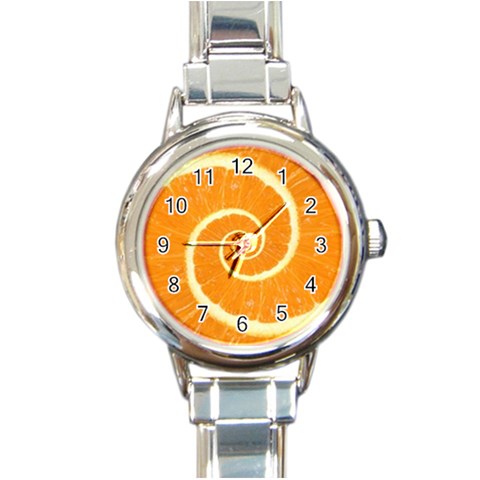 Spiral Citrus Orange Droste  Round Italian Charm Watch from ArtsNow.com Front