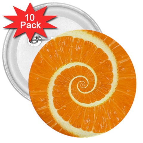 Spiral Citrus Orange Droste  3  Button (10 pack) from ArtsNow.com Front