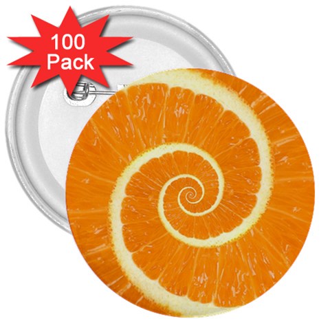 Spiral Citrus Orange Droste  3  Button (100 pack) from ArtsNow.com Front