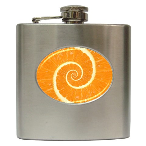 Spiral Citrus Orange Droste  Hip Flask (6 oz) from ArtsNow.com Front