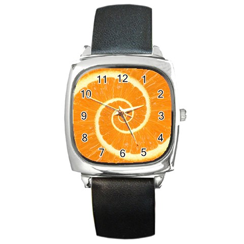 Spiral Citrus Orange Droste  Square Metal Watch from ArtsNow.com Front