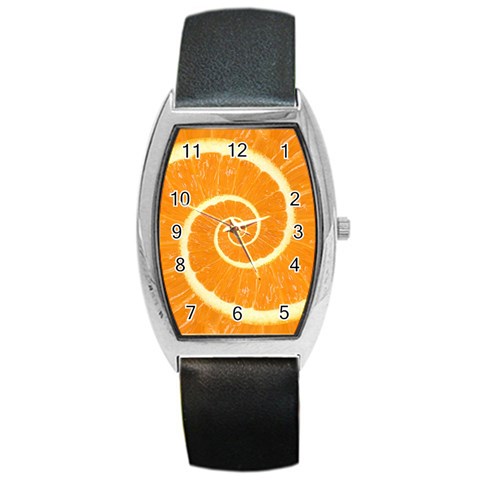 Spiral Citrus Orange Droste  Barrel Style Metal Watch from ArtsNow.com Front